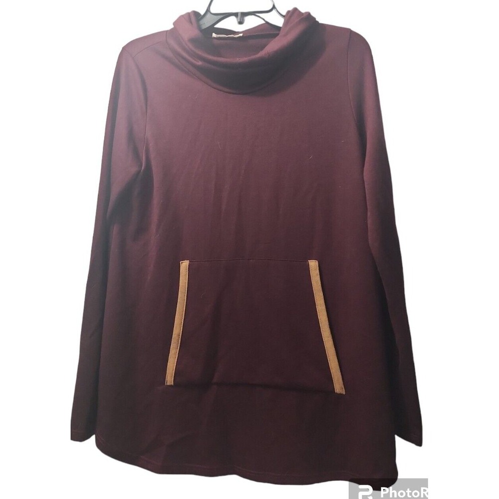 First Look Cowl Neck Tunic Top Pocket Elbow Patch Long Sleeve Small‎